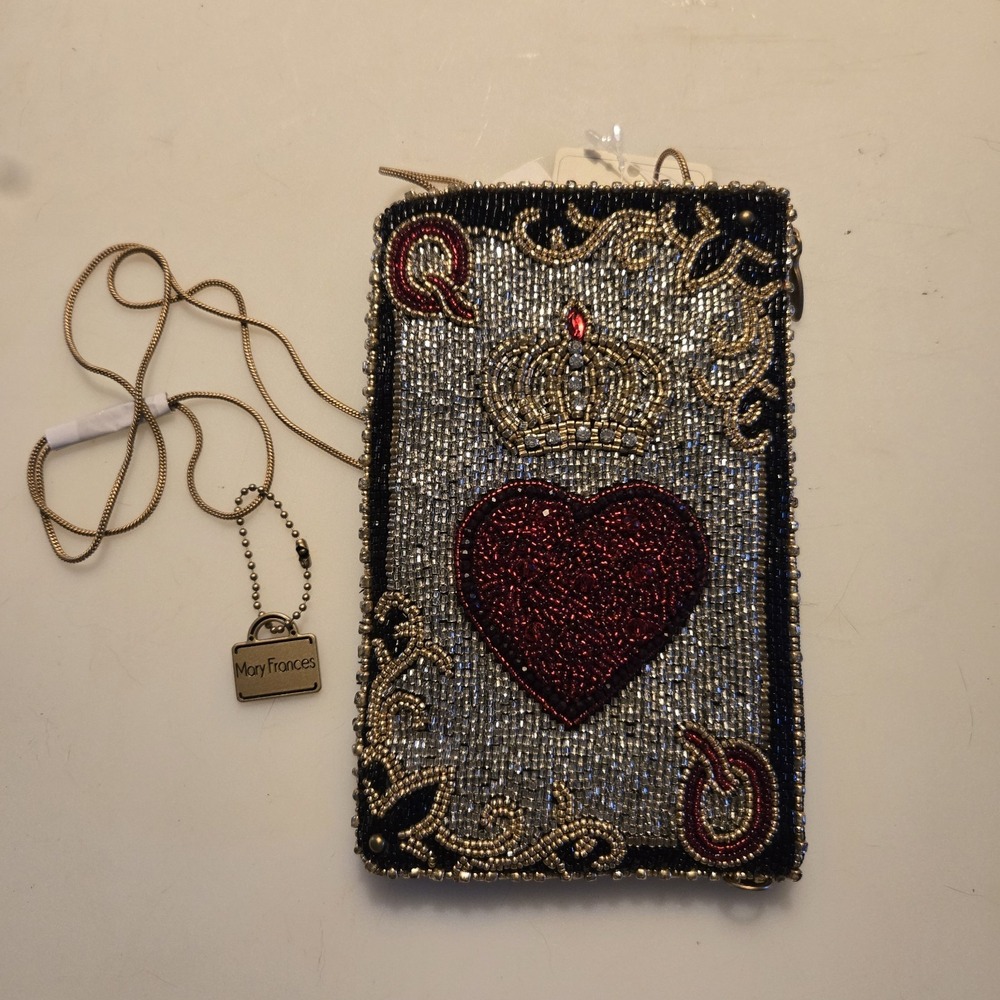 NWT Mary Frances Queen of Hearts Beaded Crossbody Sm Purse Evening w/ Dust Bag